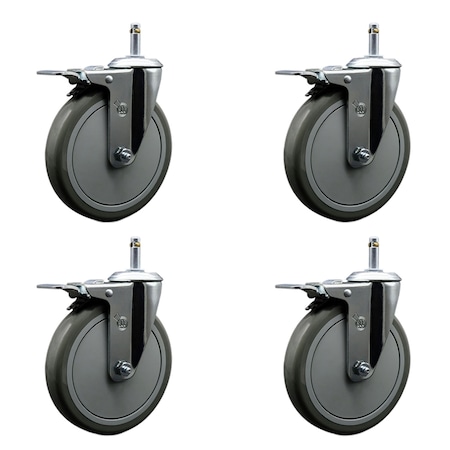 Service Caster 6'' Gray Polyurethane Swivel 7/16'' Stem Caster Set with Total Lock Brake, 4PK SCC-GRTTL20S614-PPUB-716138-4
